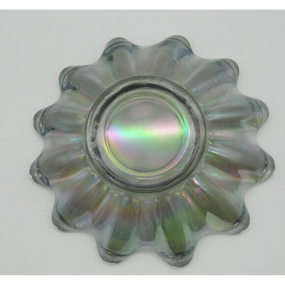 Two Vtg MCM Iridescent Celestial Carnival Trinket Dish Flower Art Glass - Picture 6 of 11